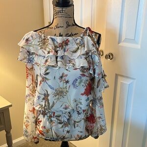 Aqua Multicolor Floral Ruffle Blouse